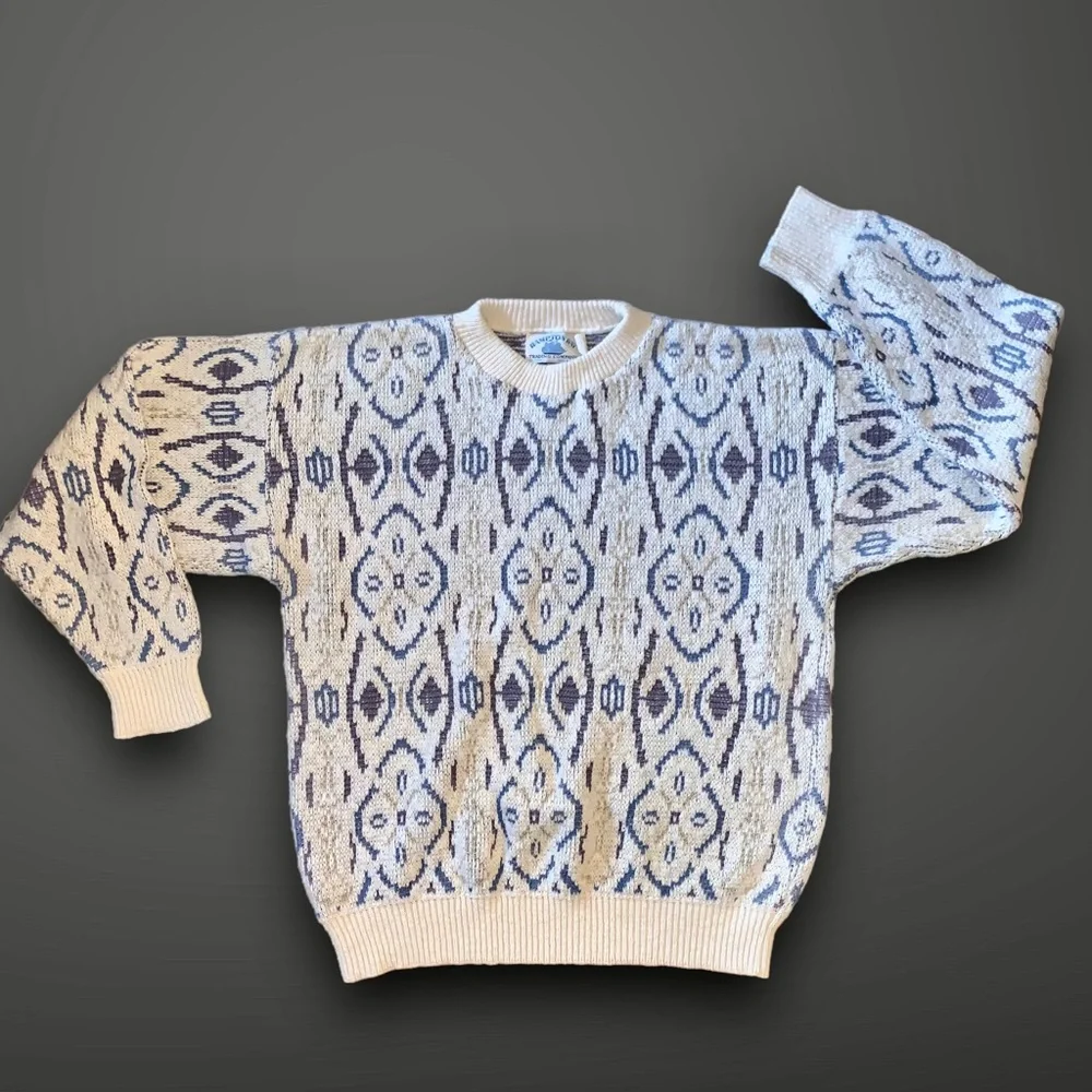 v i n t a g e :: Heavy Oversized Abstract Grandpa Knit Sweater - Picture 4 of 14